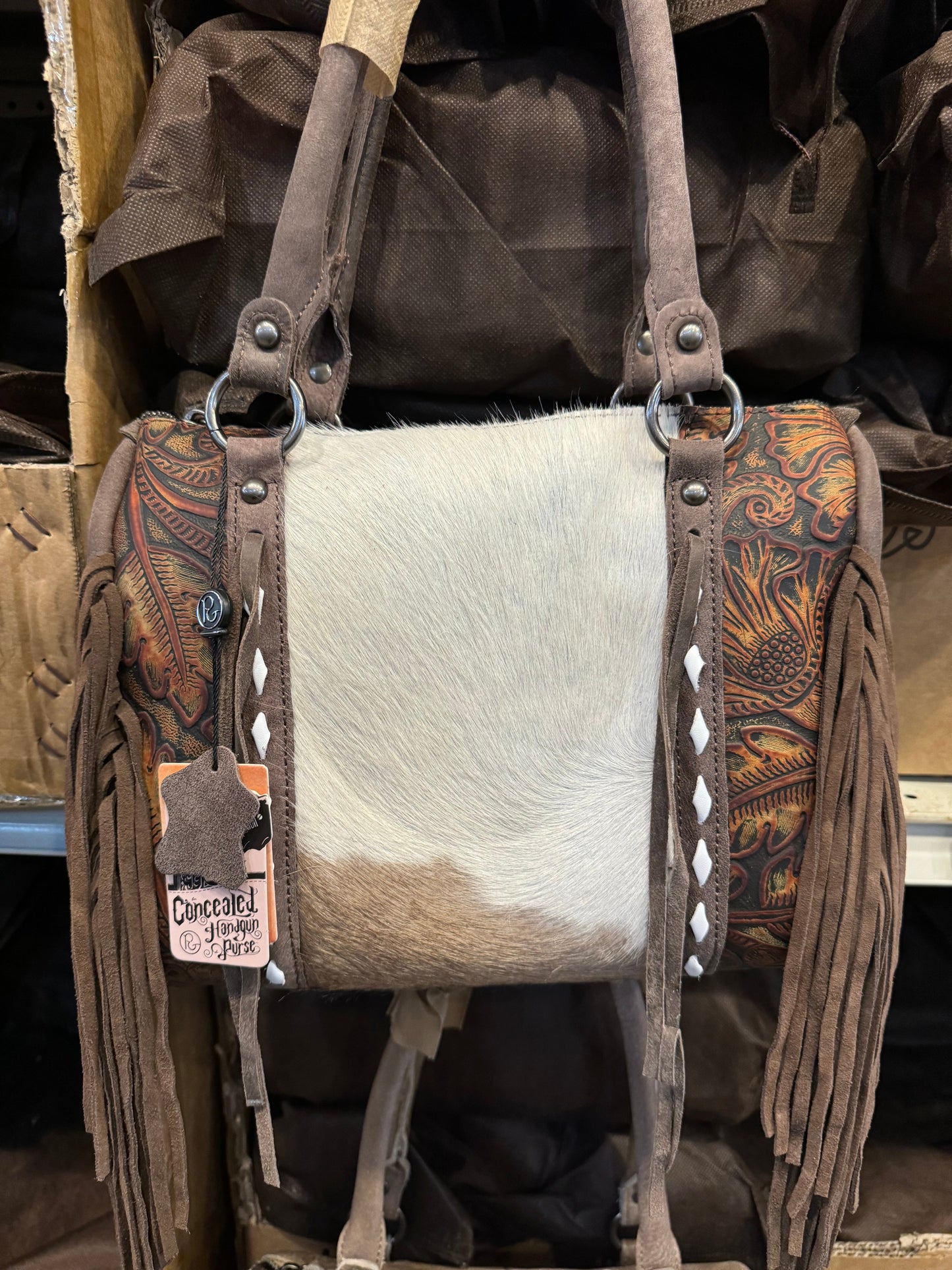 Fringe Aztec Speedy Tooled Carry Purse BA2831