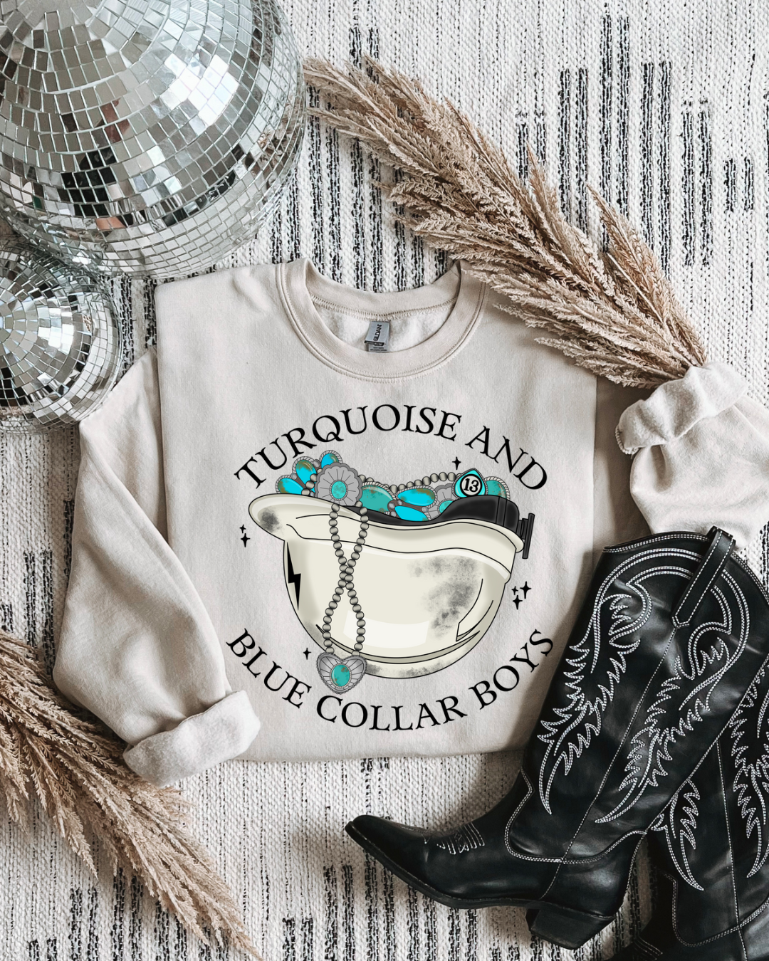 Turquoise & Blue Collar Boys Crewneck