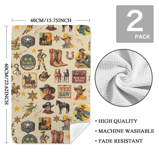 Vintage Cowboy Collage Set of 2 Dish Towels Made in America