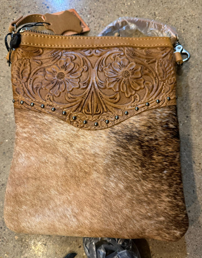 Cowhide Studded Tooled Crossbody