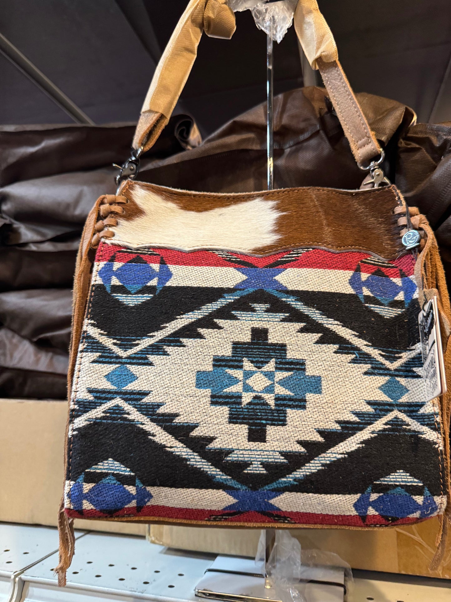 BA2835 Red & Blue Aztec Cowhide Handbag