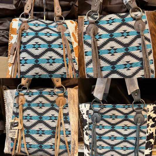 BA2839 Blue Aztec Cowhide Handbag