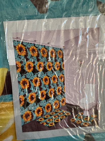 Turquoise Cow Print Sunflower 15 Piece Bathroom Set