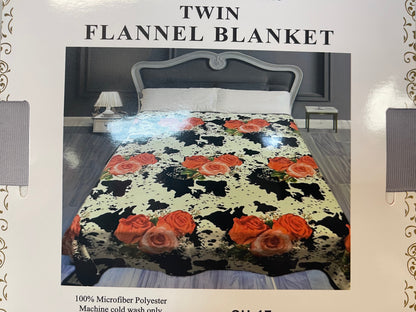 Cow Rose Twin Blanket