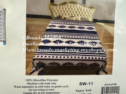 Blue & White Aztec Super Plush Blanket