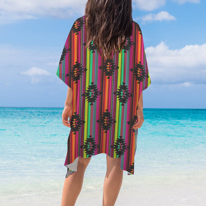 Neon Aztec Duster Kimono Coverup Women's Long Cover Up