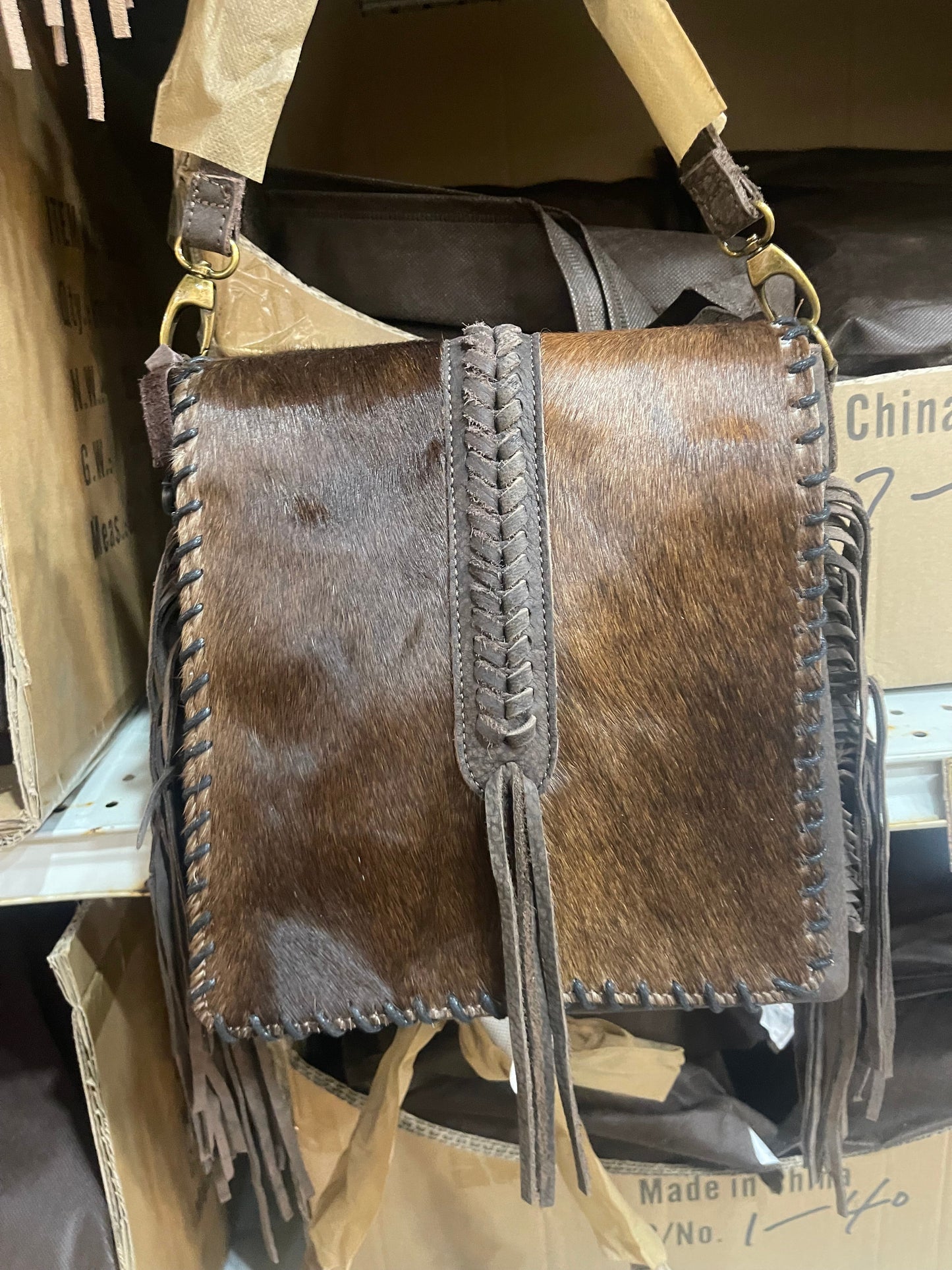 Braided Cowhide Crossbody Purse