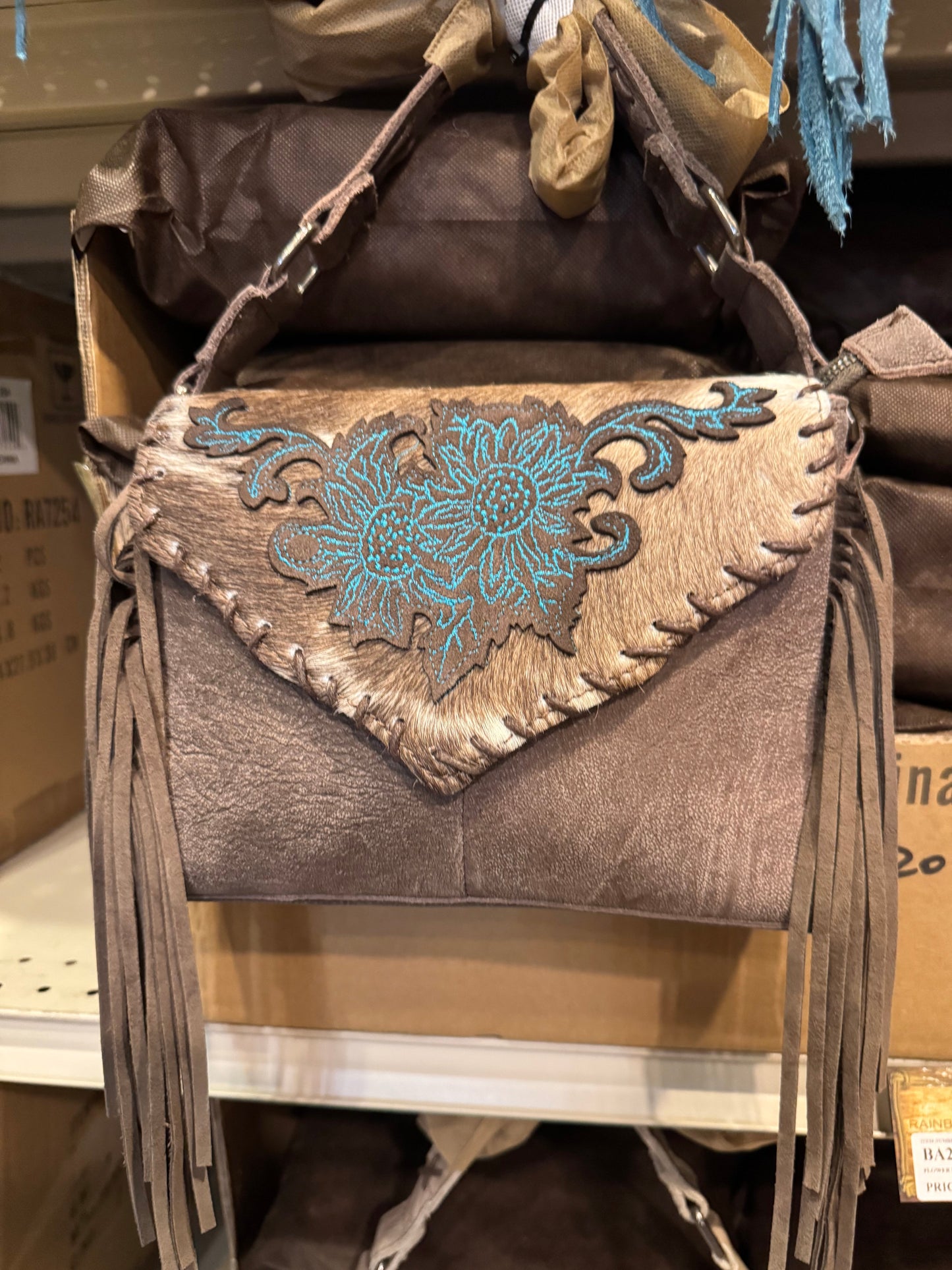 BA2068 Floral Stitched Fringe Envelope Purse