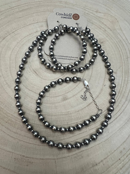 6mm and 3mm Sterling Silver Pearl Hoop Earrings - 2 inch drop
