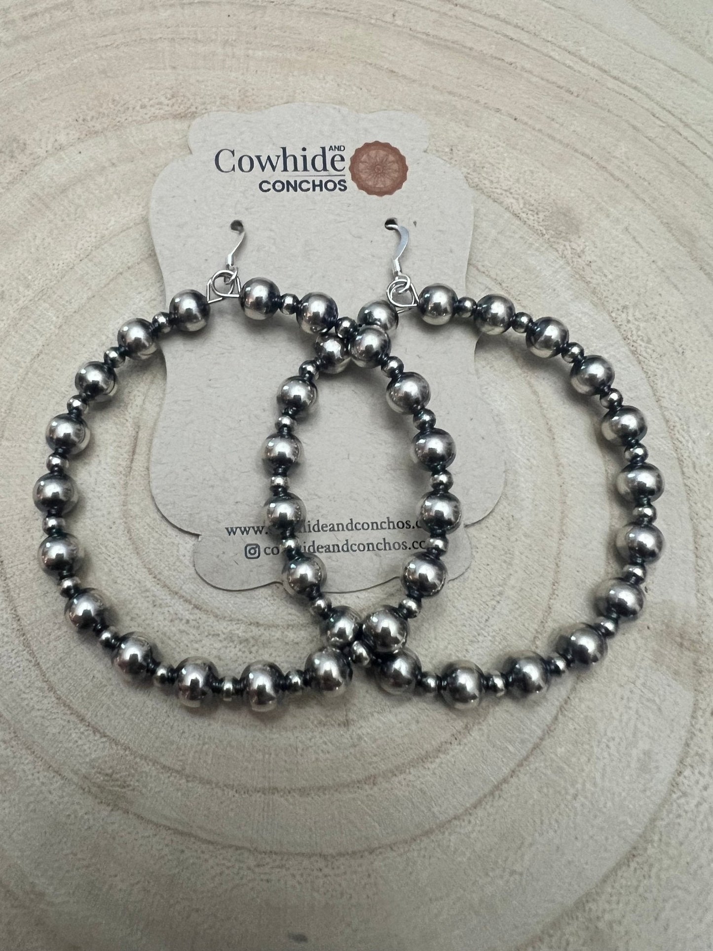 6mm and 3mm Sterling Silver Pearl Hoop Earrings - 2 inch drop