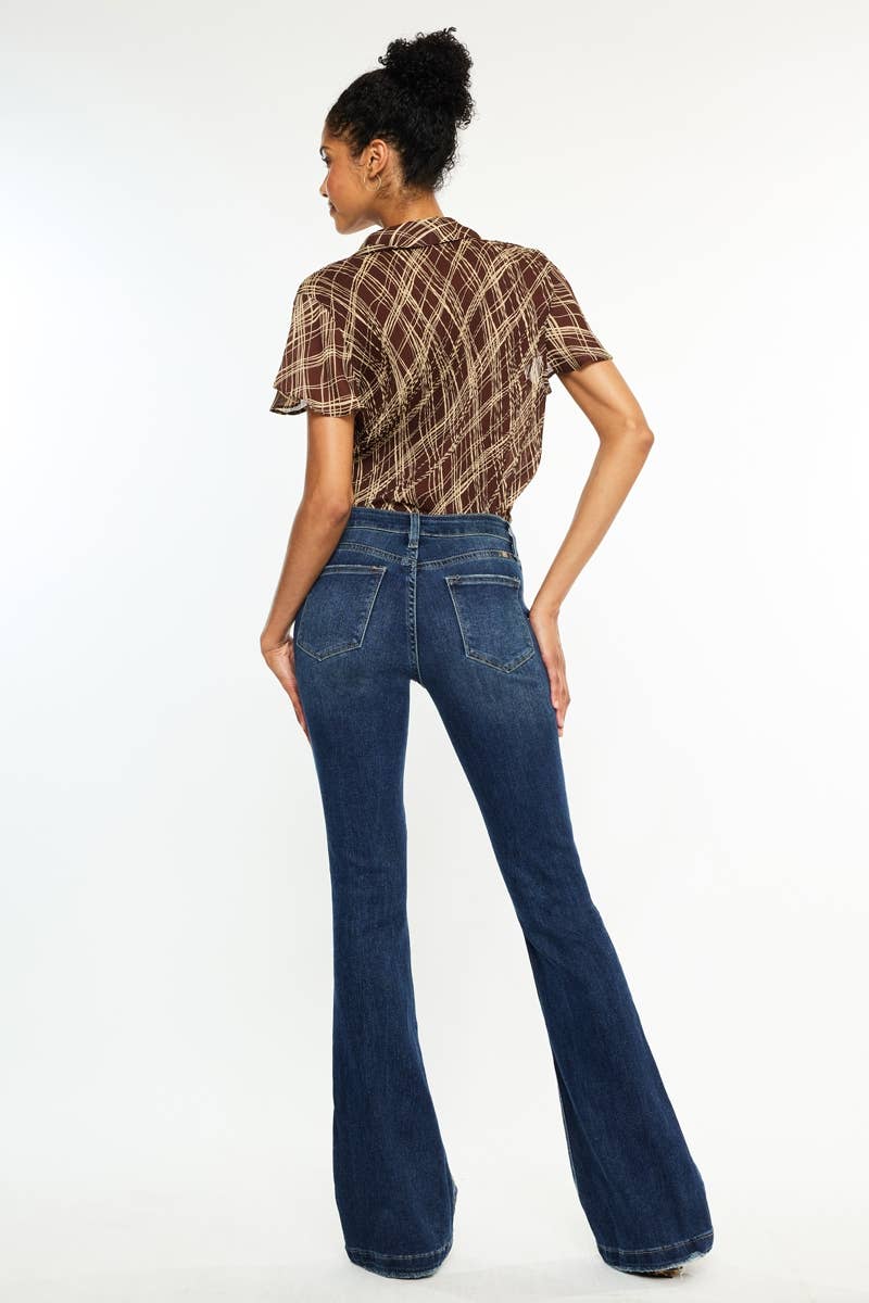 Kan Can USA - MID RISE BUTTON UP DISTRESS FLARE JEANS