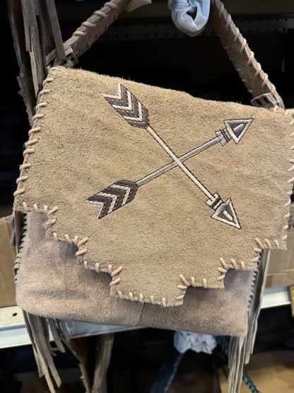 Suede Leather Fringe Arrow Crossbody Purse