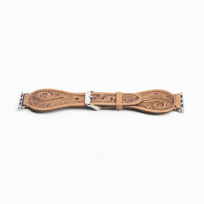 Myra Bag - Lone Star Handtooled Leather Watch Band in Light Saddle Tan