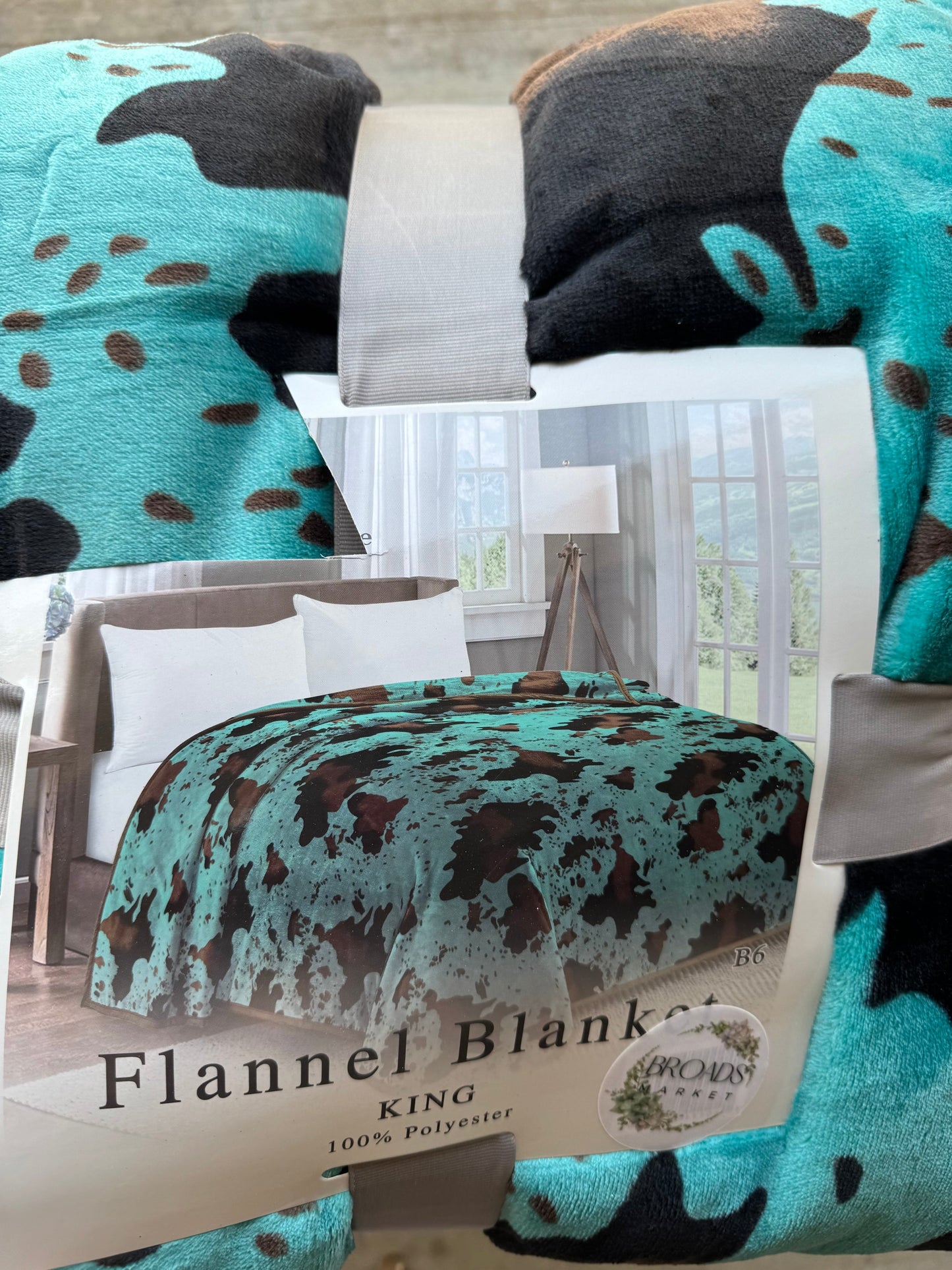 Turquoise Cow Print Super Plush Blanket