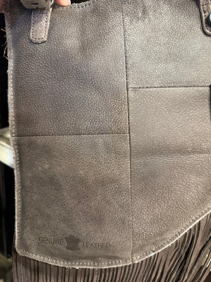 BA2143 Cowhide Fringe Studded Crossbody Purse