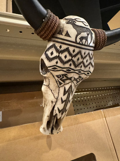 Black Horn Aztec Deer Skull