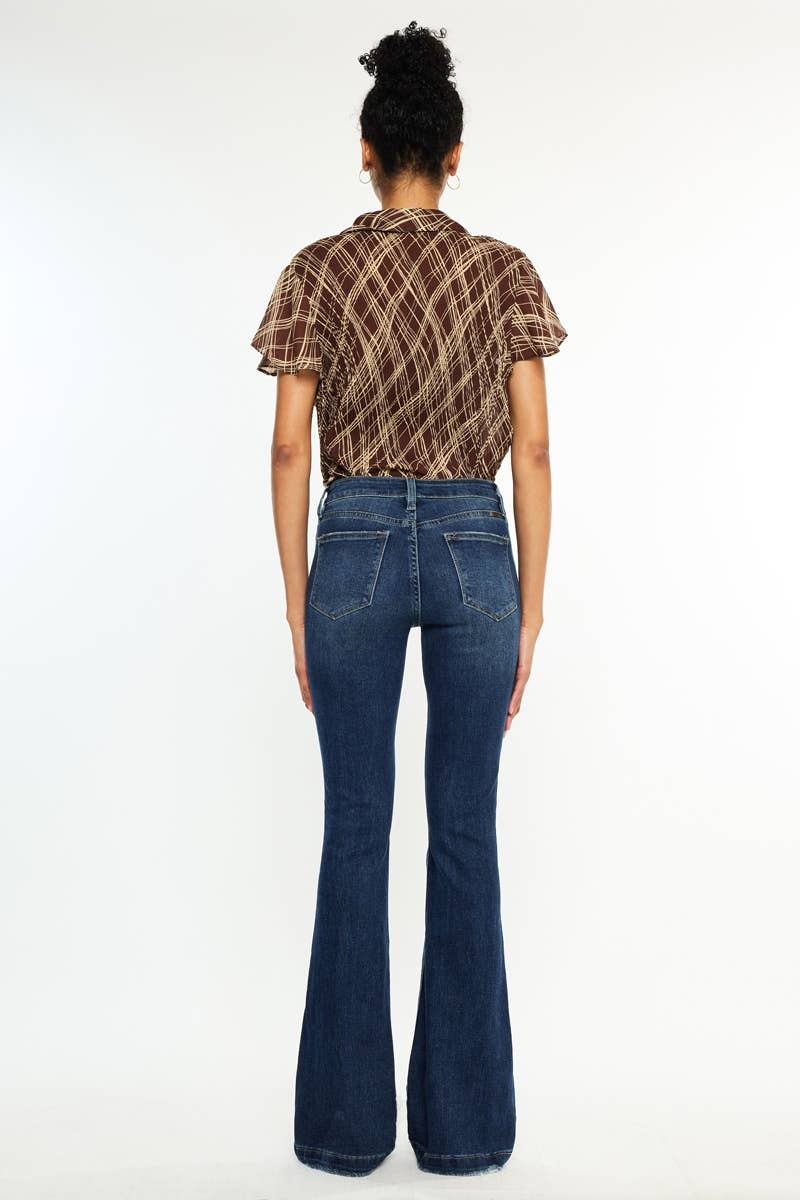 Kan Can USA - MID RISE BUTTON UP DISTRESS FLARE JEANS