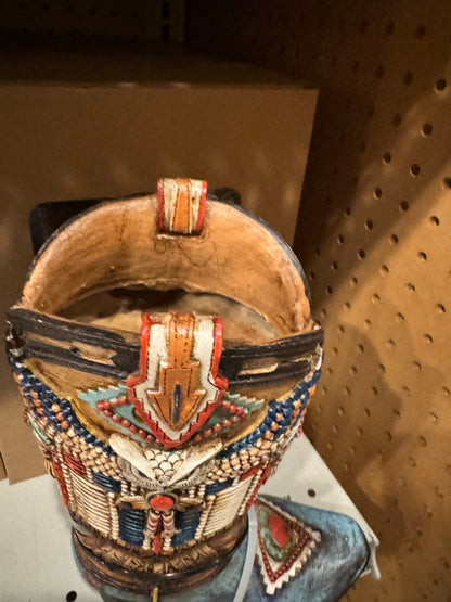 Native Owl Beaded Boot Vase