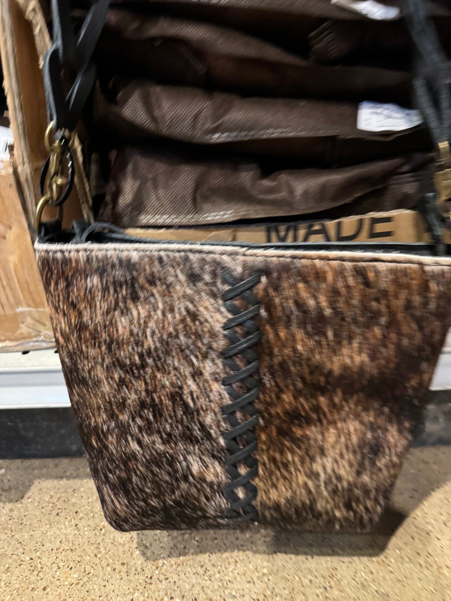 BA2117 X Stitched Crossbody Cowhide Purse