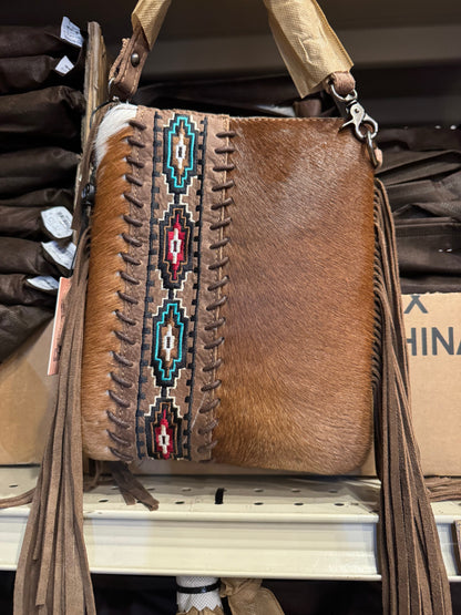 Aztec Diamond Stitched Cowhide Crossbody Purse