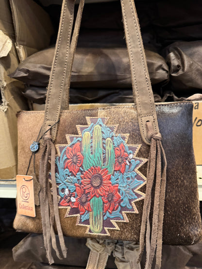 BA2842 Cactus Tooled Leather Cowhide Purse