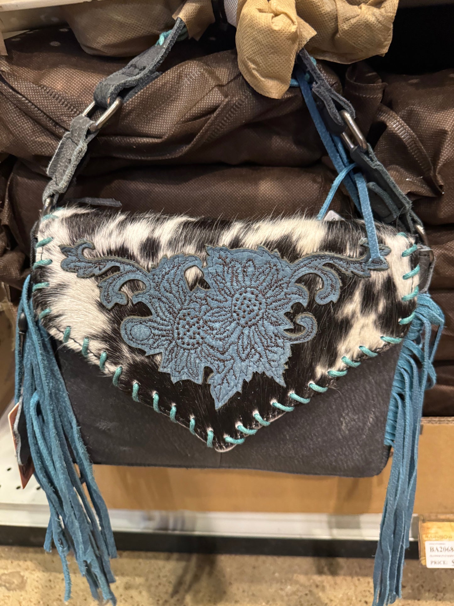 BA2068 Floral Stitched Fringe Envelope Purse