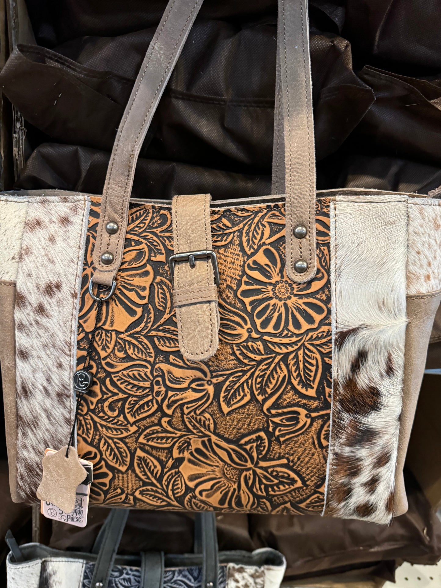 Tooled Floral Cowhide Handbag Purse BA2824