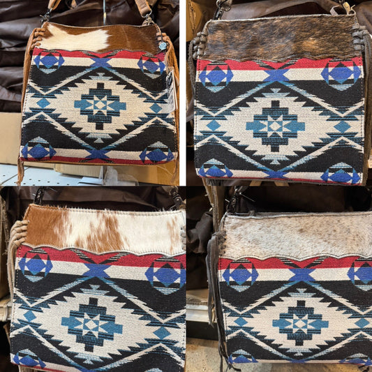 BA2835 Red & Blue Aztec Cowhide Handbag