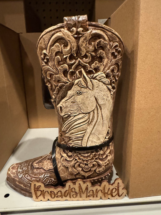 RA7752 Tooled Horse Boot Vase