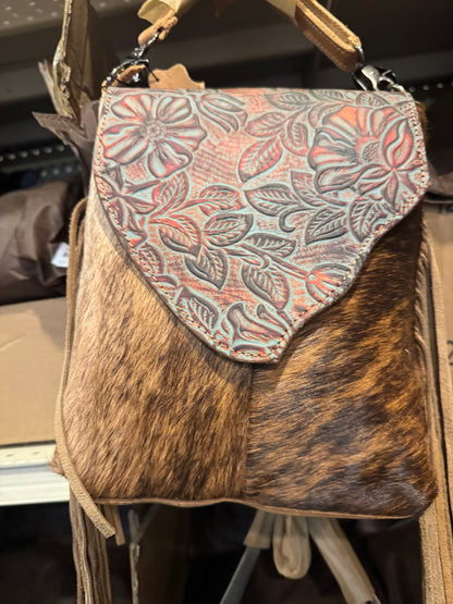 Cowhide Tooled Flap Crossbody Purse