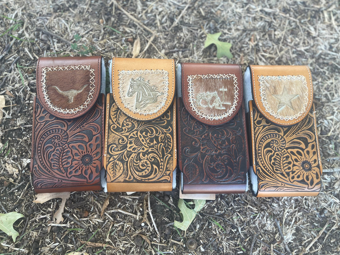 Tooled Leather Belt Phone Holders