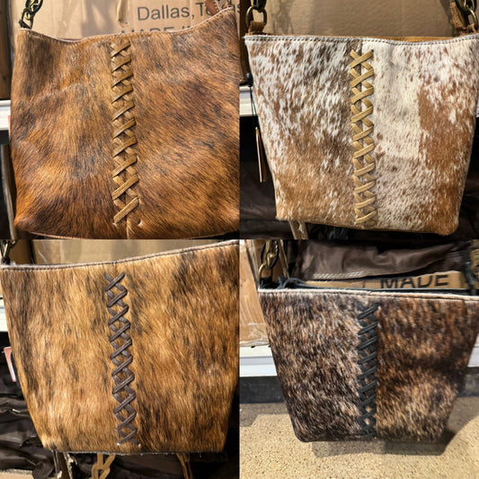 BA2117 X Stitched Crossbody Cowhide Purse