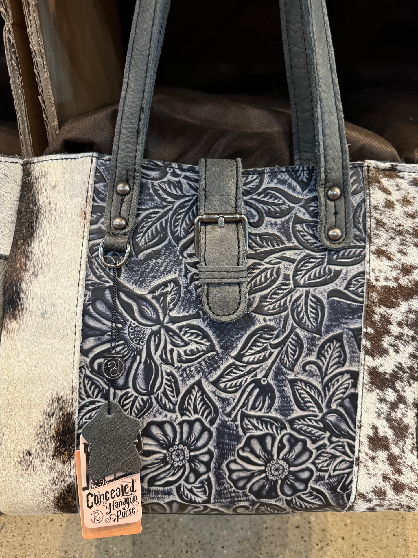 Tooled Floral Cowhide Handbag Purse BA2824