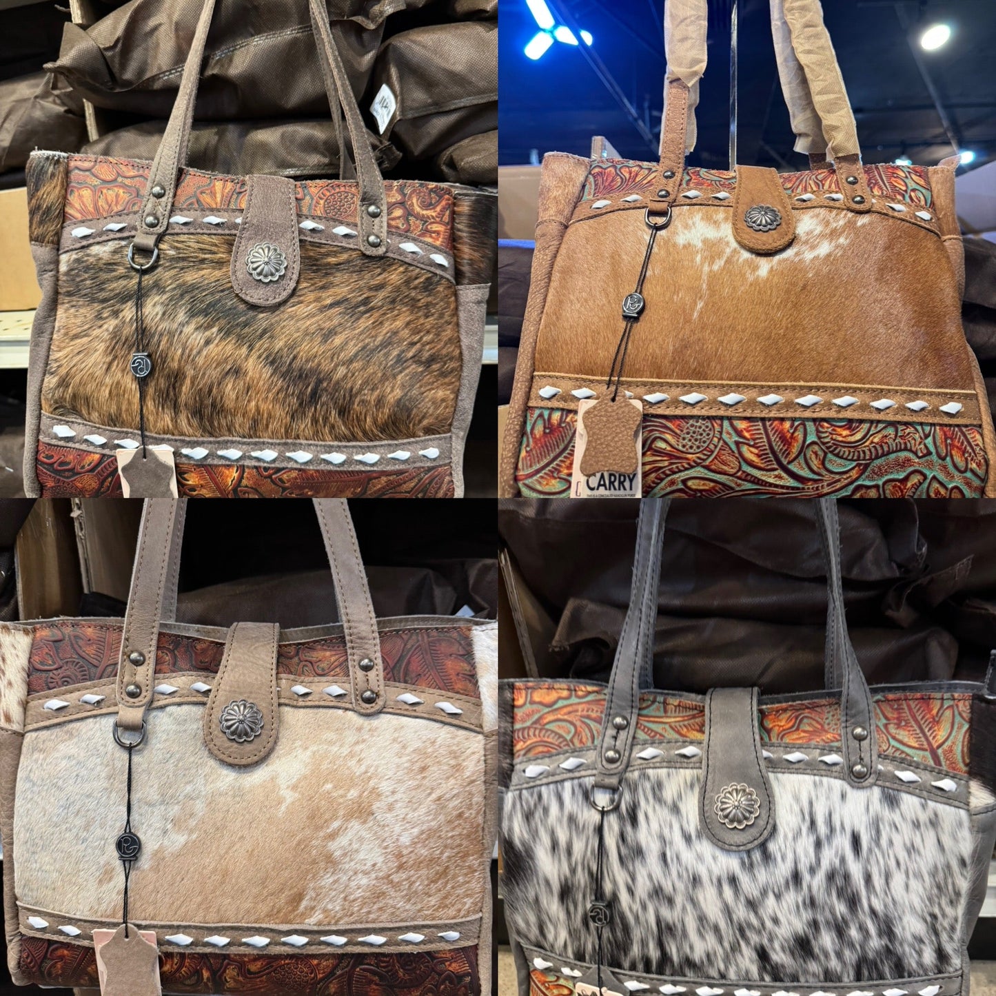 BA2830 Concho Cowhide Tooled Leather Handbag Purse