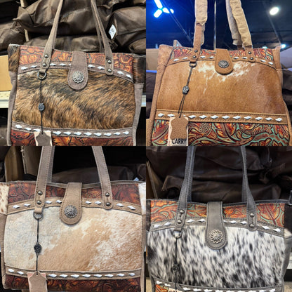BA2830 Concho Cowhide Tooled Leather Handbag Purse