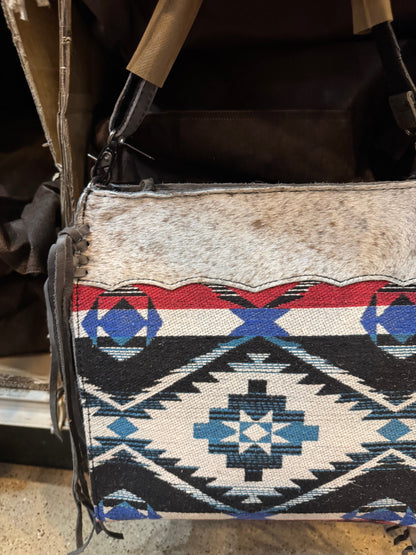 BA2835 Red & Blue Aztec Cowhide Handbag