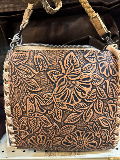 Floral Tooled Leather Crossbody Purse