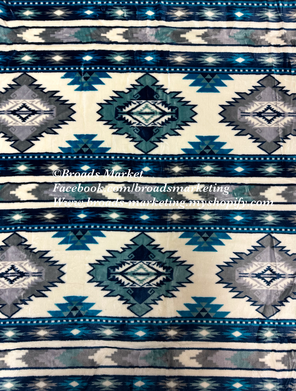 Twin Bailey Beige & Blue Plush Blanket