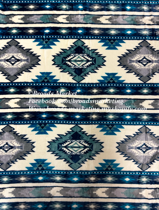 Twin Bailey Beige & Blue Plush Blanket