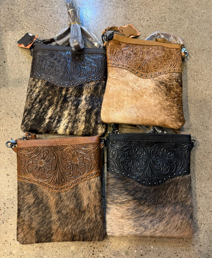 Cowhide Studded Tooled Crossbody