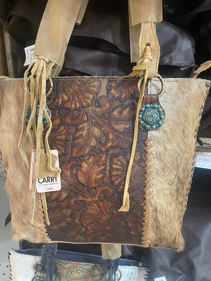 Tooled Floral Cowhide Shoudler Bag Purse