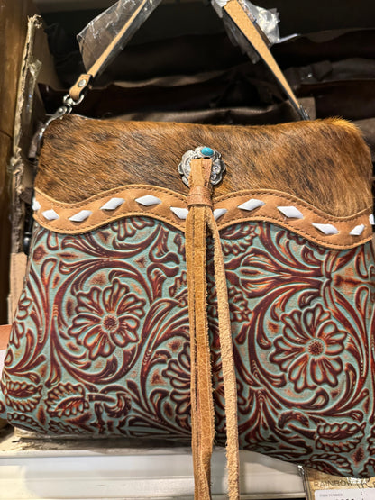 BA2822 Tooled Concho Cowhide Purse