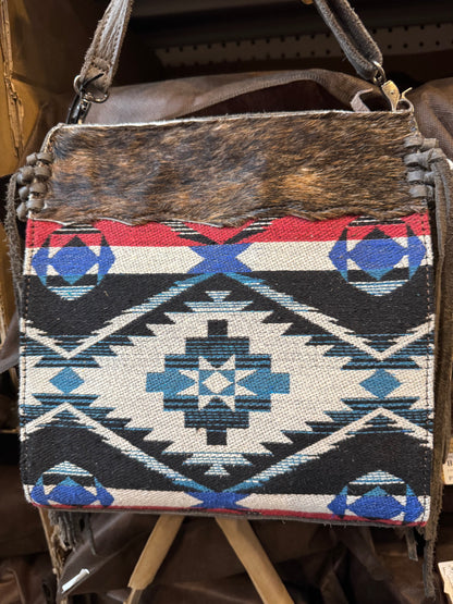 BA2835 Red & Blue Aztec Cowhide Handbag