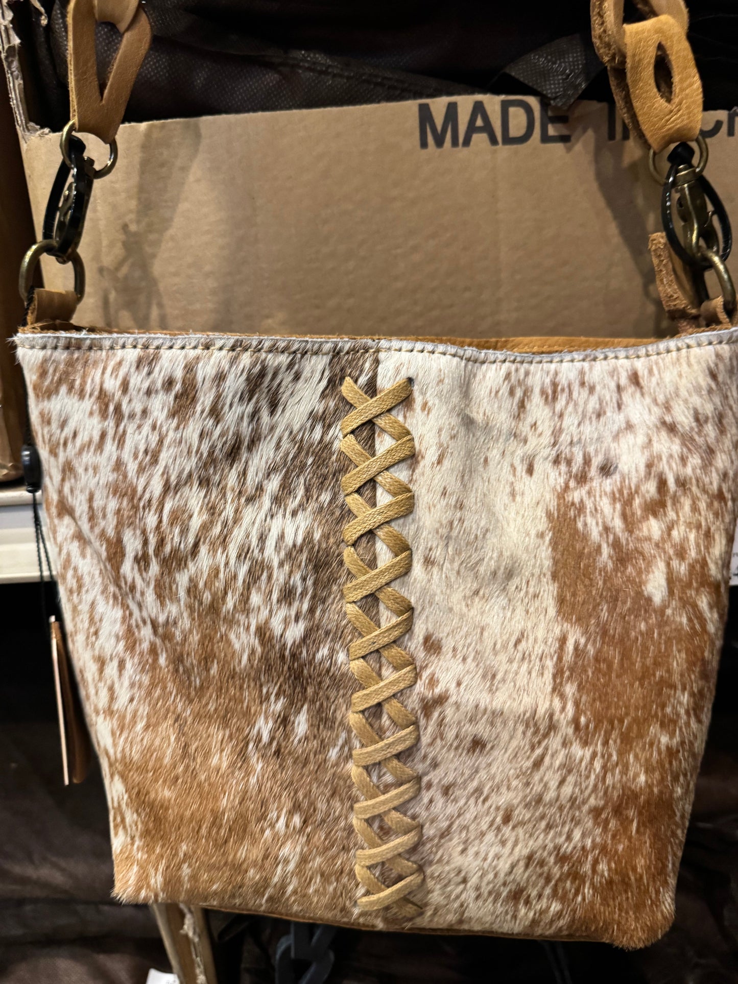 BA2117 X Stitched Crossbody Cowhide Purse