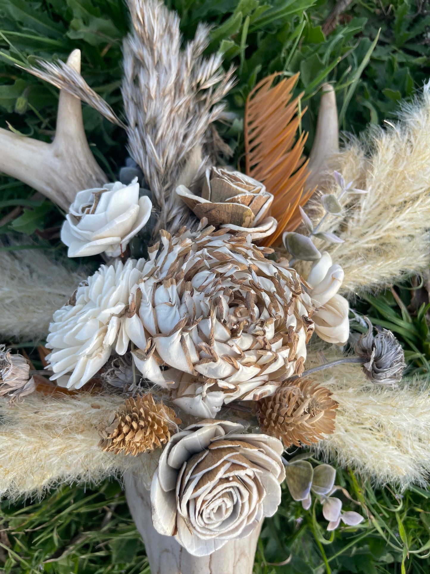 Floral Wood Buckhorn Skull