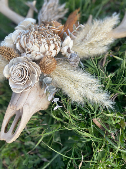 Floral Wood Buckhorn Skull
