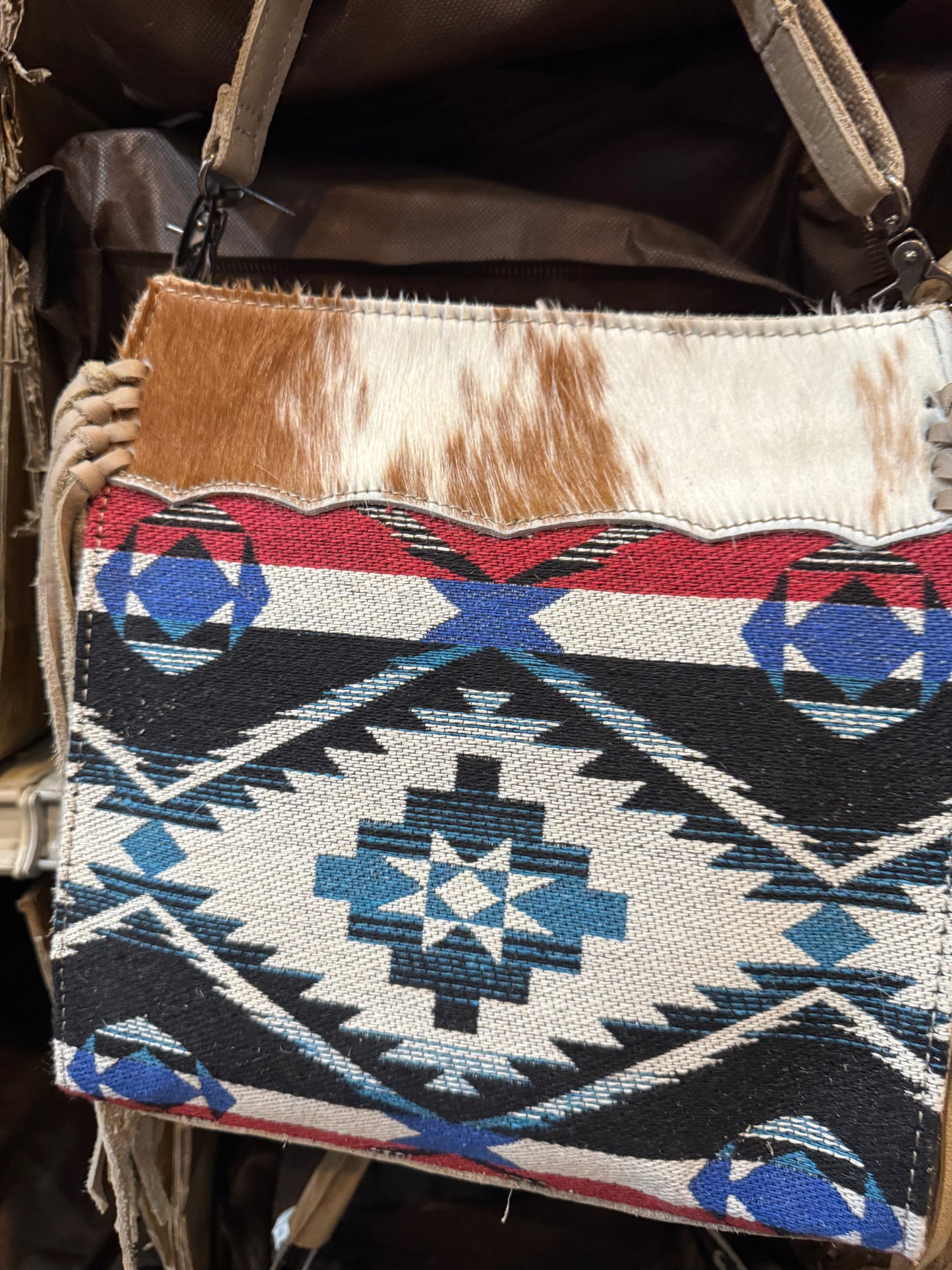 BA2835 Red & Blue Aztec Cowhide Handbag