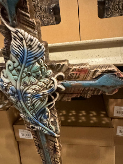 Blue Floral Leaf Cross