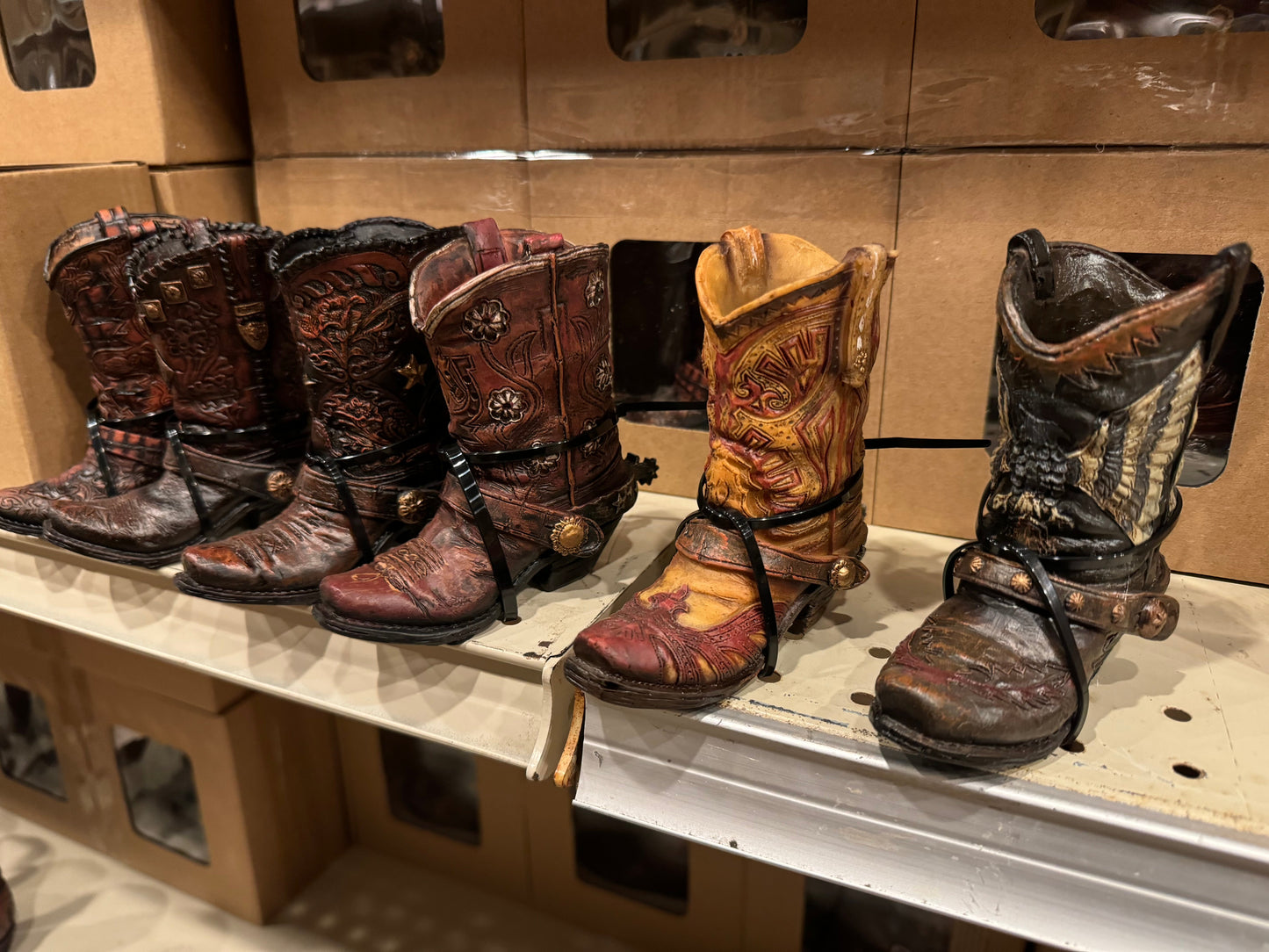 Set of 6 Western Boot Vases