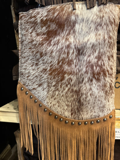 BA2143 Cowhide Fringe Studded Crossbody Purse
